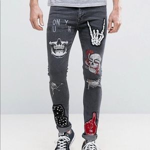 ASOS design super skinny patched jeans.